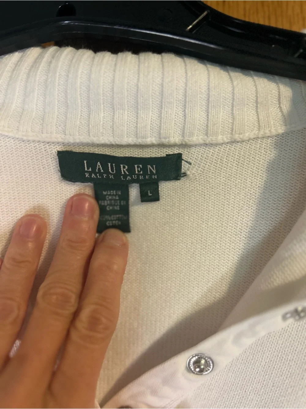 Ralph Lauren White Cotton Convertible snap turtleneck sweater Women’s Large - Picture 9 of 14